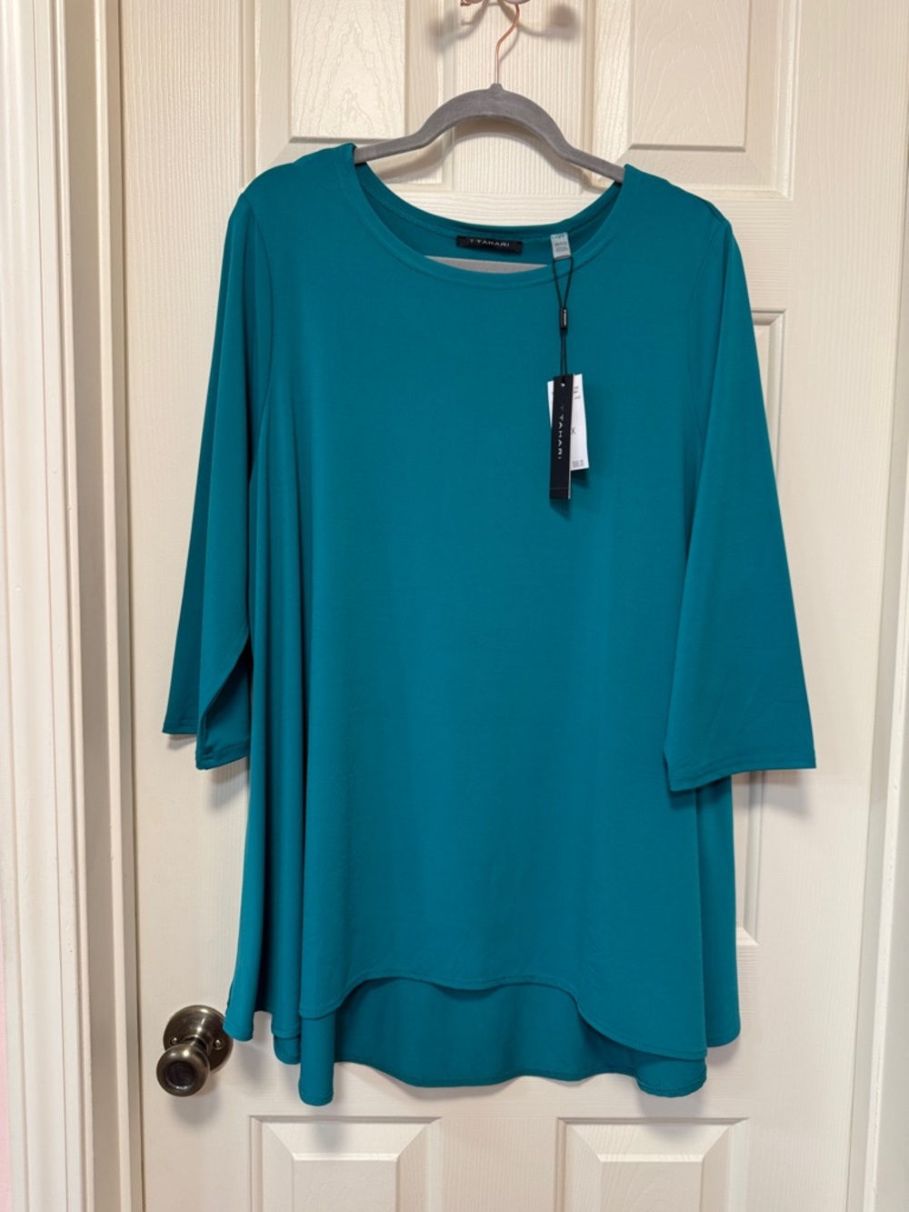 T Tahari Teal Swing Tunic with Scoop Neck